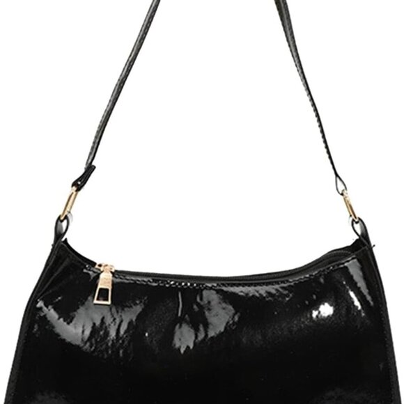 Handbags - Elegant Black Patent Evening Purse - Mini Hobo Handbag for Concerts and Parties